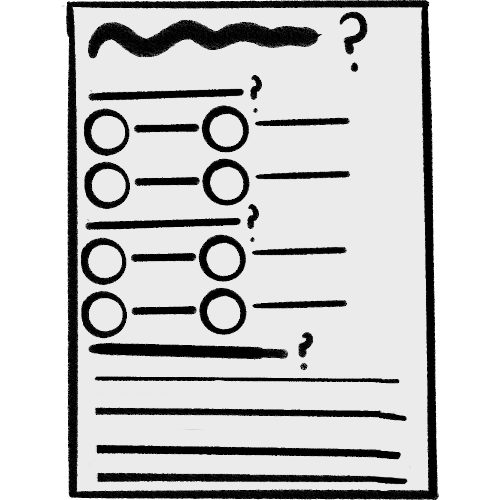 a white piece of paper with writing on it and two fill in the bubble questions and one writing question.